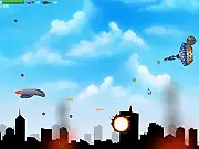 Earth Defender Flash free game screenshot, a vertical scrolling screen showing a spaceship fighting a horde of alien invaders