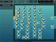 Screenshot of Bubble Tanks - Tower Defense 2 showing colorful bubble towers defending against abstract enemy creeps moving along a strategic path.