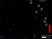 Play Open Space free online, featuring a spaceship shooting enemies in a minimalist, black background with glowing white vector graphics.
