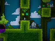 Screenshot of Prism Panic showing the character air-dashing between two colorful, abstract platforms in the bizarre fantasy action platformer game.