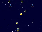 Space Hornet free online game screenshot showing a futuristic spaceship battling numerous alien enemy ships in deep space.