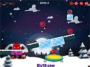 Screenshot of the Loved Monsters 2: Seasons puzzle game showing two cute, furry monsters on separate platforms with ice blocks and colored bricks between them.