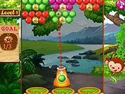 Screenshot of the Bubble Shooter Monkey Game showing the monkey character wearing a funny hat and sunglasses next to the colorful bubbles
