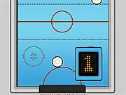 Screenshot of the Air Hockey V2 game showing two mallets and a puck on a bright blue air hockey table