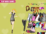 Screenshot of Model Linda Dressup game showing the model wearing an elegant party gown and sparkling jewelry