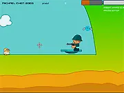 Screenshot of Annihilation Side-Scroller game showing a character running and shooting enemies on a dark, classic 2D platforming level. Free retro shooter game.
