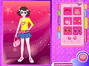 Bliinky Dress Up game screenshot showing the character Bliinky wearing a fashionable set of matching clothes and accessories. Play free dress-up games online.