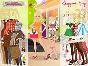 Screenshot of Shopping Trip with Mom game showing a girl and her mother walking through a mall with shopping bags
