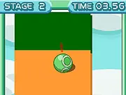 Screenshot of the Ball Maze Skill Game, showing a small silver ball balancing on a narrow platform in a 3D top-down maze, with large empty gaps below it.