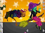Screenshot of the Wicked Midnight Dress Up game showing a friendly witch character wearing a stylish, magical outfit with a witch hat.