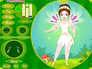 Screenshot of the Nature Fairy Dressup online game interface, showing a variety of colorful dresses, wings, and shoes to choose from for the fairy avatar