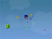 Slime Arena free online game, top-down retro shooter gameplay, character running from green slime enemies, collecting power-ups in arena