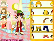 The main interface of the Kiddie Playdate online dress-up game, showing two children standing next to a closet with various clothing options like shirts, skirts, and shoes.