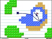 Screenshot of Paper Golf 2 EX game, drawing a line on a paper-themed course to guide a character to a golf hole, free online physics puzzle