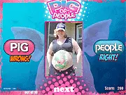 Screenshot of Pig or People online game, close-up cropped image of tattooed skin for guessing, free online quiz game