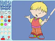Coloring page from the online game Harry and Dinosaurs Coloring, showing a boy and two dinosaur friends