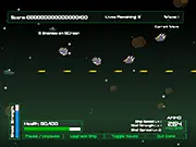 Galactic Star Shooters sci-fi arcade game thumbnail, small spaceship shooting lasers at large alien capital ships