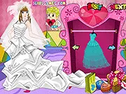 Screenshot of Romantic Wedding Time game showing a beautiful bride-to-be wearing an elegant white wedding gown and veil, ready to be styled.