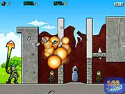 Screenshot of the Grenadier game showing a soldier character preparing to throw a grenade towards several enemy targets positioned behind obstacles.