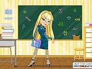 Screenshot of My Favorite Teacher dress up game showing a stylish female teacher character posing in a beautiful outfit.