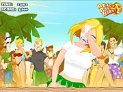 Beach Bar Babe game screenshot, stacking drinks high on a beach, play free online arcade game