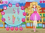 Screenshot of the game Gyaru Cutie Dress Up showing a stylish anime girl wearing a brightly colored, trendy Gyaru-style outfit with platform shoes and dramatic makeup.