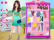 Screenshot of Spring Walk Fashion Dress-Up game showing a model wearing a chic, floral spring outfit.