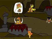 Caverman free online game screenshot, Caverman fighting stone sculpture, rescuing Unga, prehistoric adventure platformer