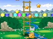 Brom Adventure free online game screenshot featuring a little fox character firing colored balls at a cluster of matching balls on PlayArcadeHub
