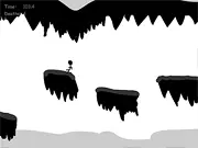 Running Free stickman platformer game screenshot showing a stick figure running and jumping over a large gap on PlayArcadeHub