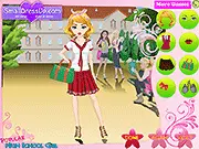 The central image of the free dress-up game Popular High School Girl, showing the character Lucy wearing a fashionable uniform consisting of a plaid skirt and stylish blazer.