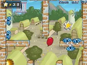 Screenshot of Helio Adventures Reloaded, showing a small balloon character flying past dangerous spiky obstacles in a skill platformer game.