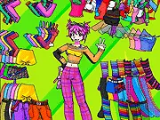 Screenshot of Michizu Raver Dressup game, styling a character in Tokyo rave fashion with bright colors, free online dress-up game