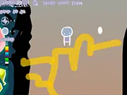 Bob Sue free online game screenshot showing the hero jumping on a platform with a player-drawn line acting as a bridge over a gap