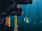 Free online Baby Turtle Adventure game screenshot, showing a baby turtle swimming past dangerous human trash and traps underwater.