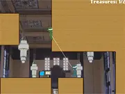 Two acrobat characters tethered by a rope, jumping together over a deadly red laser grid inside a museum vault in the co-op game Tether Together
