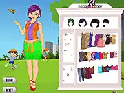Girl in Park Dressup game screen showing a model girl in a park with different clothes and accessories