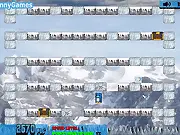 Ice Climber Penguin Arcade game screenshot showing a penguin smashing ice blocks while dodging a walrus and a stalagmite. Play free online on PlayArcadeHub.