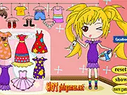 Screenshot of Adorable Washing Girl Dressup game showing a cute girl next to a pile of clothes, ready to be dressed in a stylish outfit for doing her laundry.