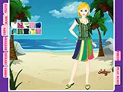 Beach Beauty game screen, stylish model wearing beach fashion, free online dress up and fashion game