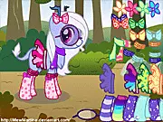 Screenshot of Moon Sparkle Pony Dress Up game showing a cute pony with a glittery mane and colorful wings on a customization screen.