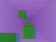 PhreeDee 3D Tunnel game screenshot showing a spaceship navigating colorful geometric obstacles in a fast-moving, abstract tunnel. Play free online on PlayArcadeHub.