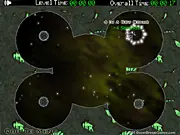 After Glow Time Trial game screenshot showing a glowing object moving through a neon maze with orbs to collect and electrical discharge hazards. Play free on PlayArcadeHub.
