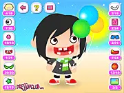 Wicked Sister Makeover game screenshot showing a character with a funny and outrageous outfit and makeup. Play free crazy dress-up games online.