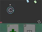 Heck Deck free online game, character dodging abstract enemy cards in a bullet hell arena with a hand of cards visible