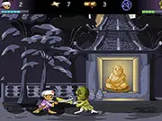 3 Foot Ninja Chapter 1 game screenshot featuring the ninja protagonist fighting an enemy in a dojo or temple setting