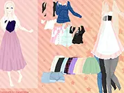 Screenshot of Dinah Dress Up free online game, showing the character Dinah in a trendy outfit with a selection of dresses and tops on the side