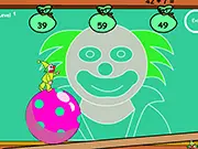 Screenshot of Clown Ball Math, a free educational game, showing Mr. Clown balancing on his ball next to goodie bags with math equations