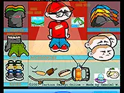 Screenshot of Crazy Face Dress Up game showing a character with a wacky, customized cartoon face and a colorful outfit.