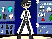 Death The Kid Dress Up game with the Soul Eater character wearing various outfits and accessories, emphasizing symmetry.